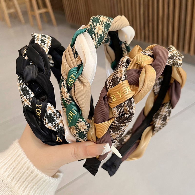 2024 vintage weave twist headband women‘s simple temperament bang hairpin high black face wash all-match out headband
