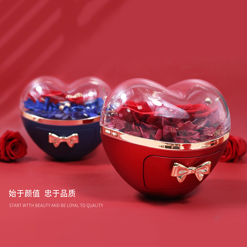 Qixi Valentine's Day Bow Love Rose Gift Box Eternal Flower Jewelry Box Ring Necklace Jewelry Box