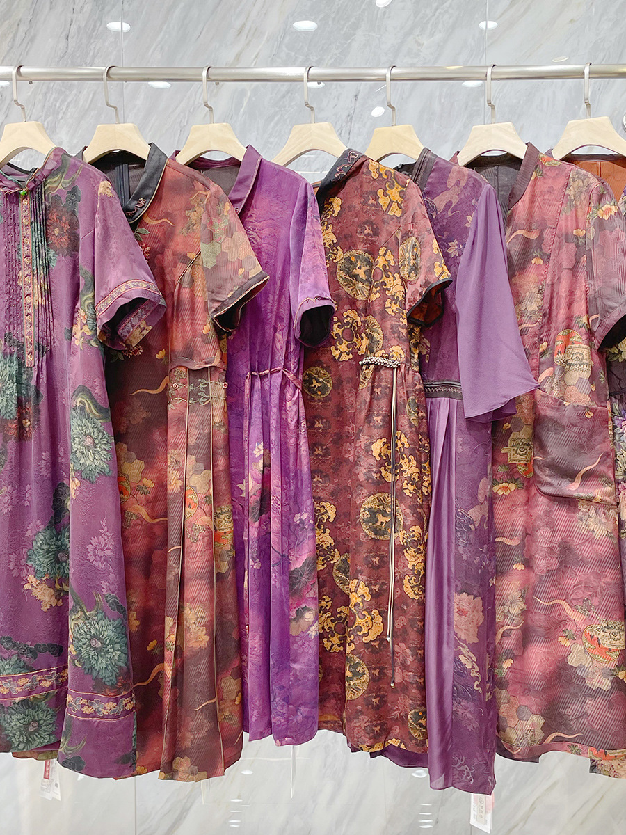 香云纱真丝连衣裙品牌折扣女装一手货源批发中老年实体清货尾货