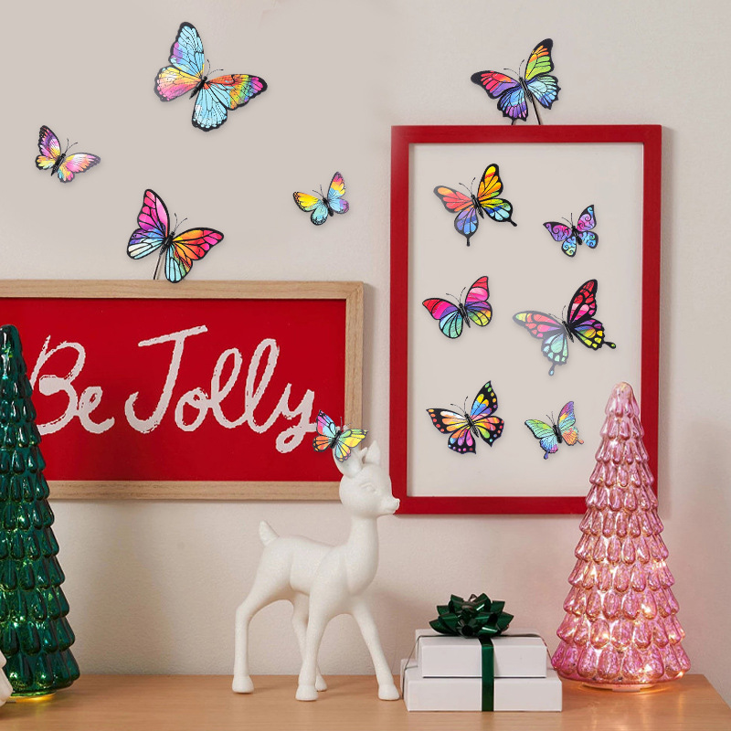 3d Creative Cartoon Butterfly Decorative Magnet Glue Butterfly Set Refrigerator Decorative Butterfly Colorful Butterfly Stickers
