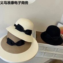 赫本风锅盖草帽女夏季时尚减龄出游遮阳防晒渔夫帽潮可折叠太阳帽