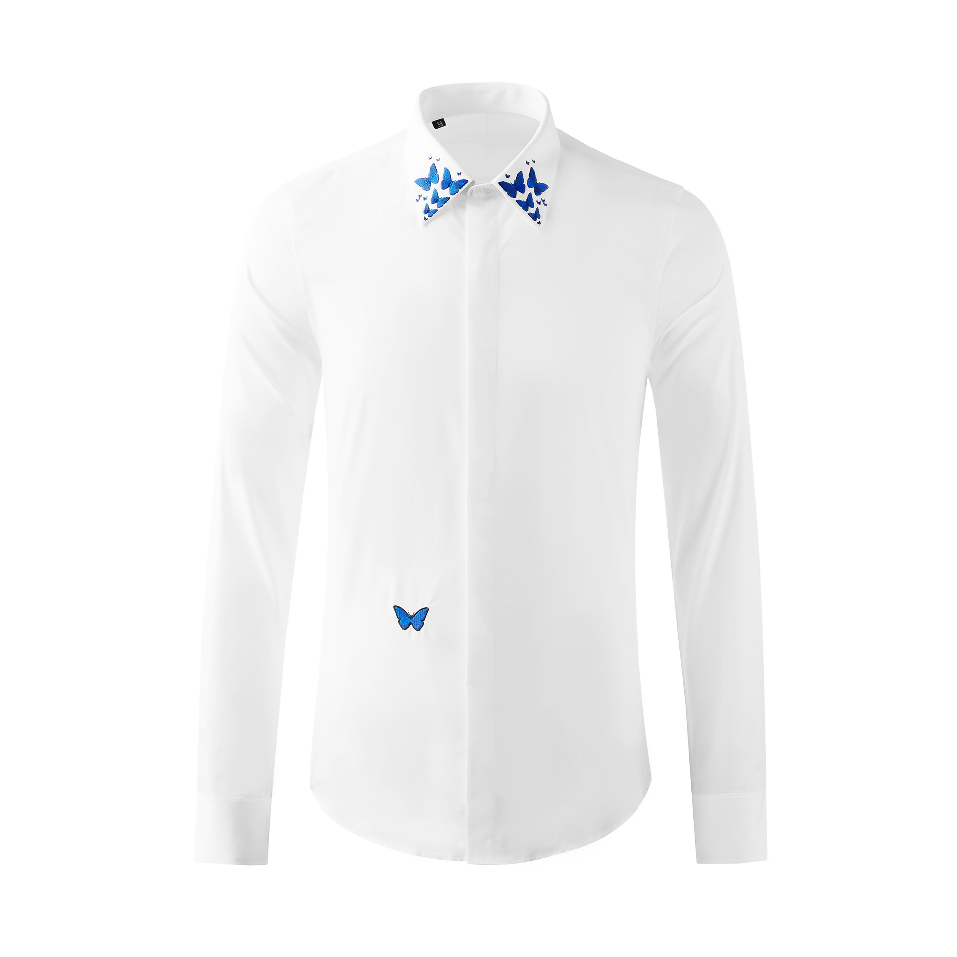 2021秋冬 瀚霖华裾 中国风蝴蝶领子绣花长袖男式衬衫潮牌衬衣男装