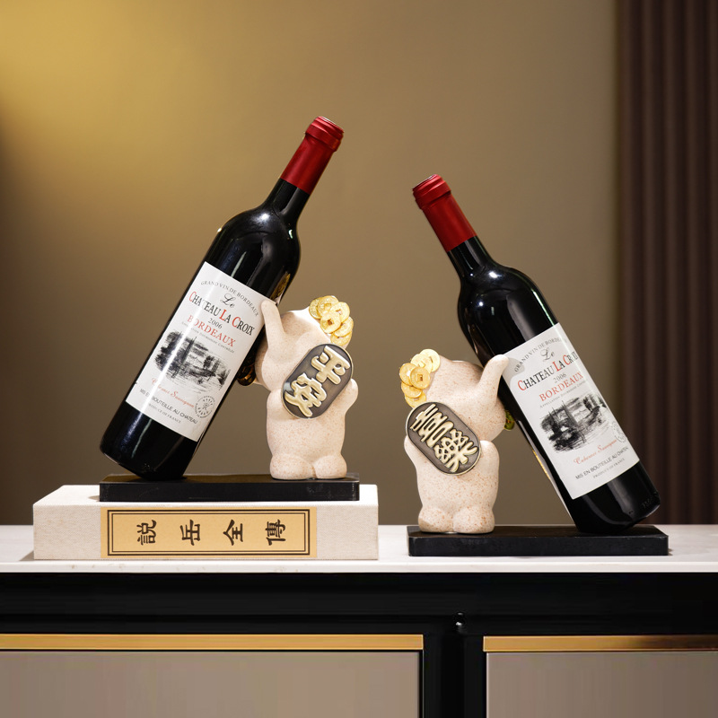 新中式平安喜乐大象轻奢红酒架酒托酒柜摆件新居玄关装饰品礼物