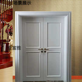 厂家直销原木门双开大门别墅入户大门现代简约子母门白色原木门
