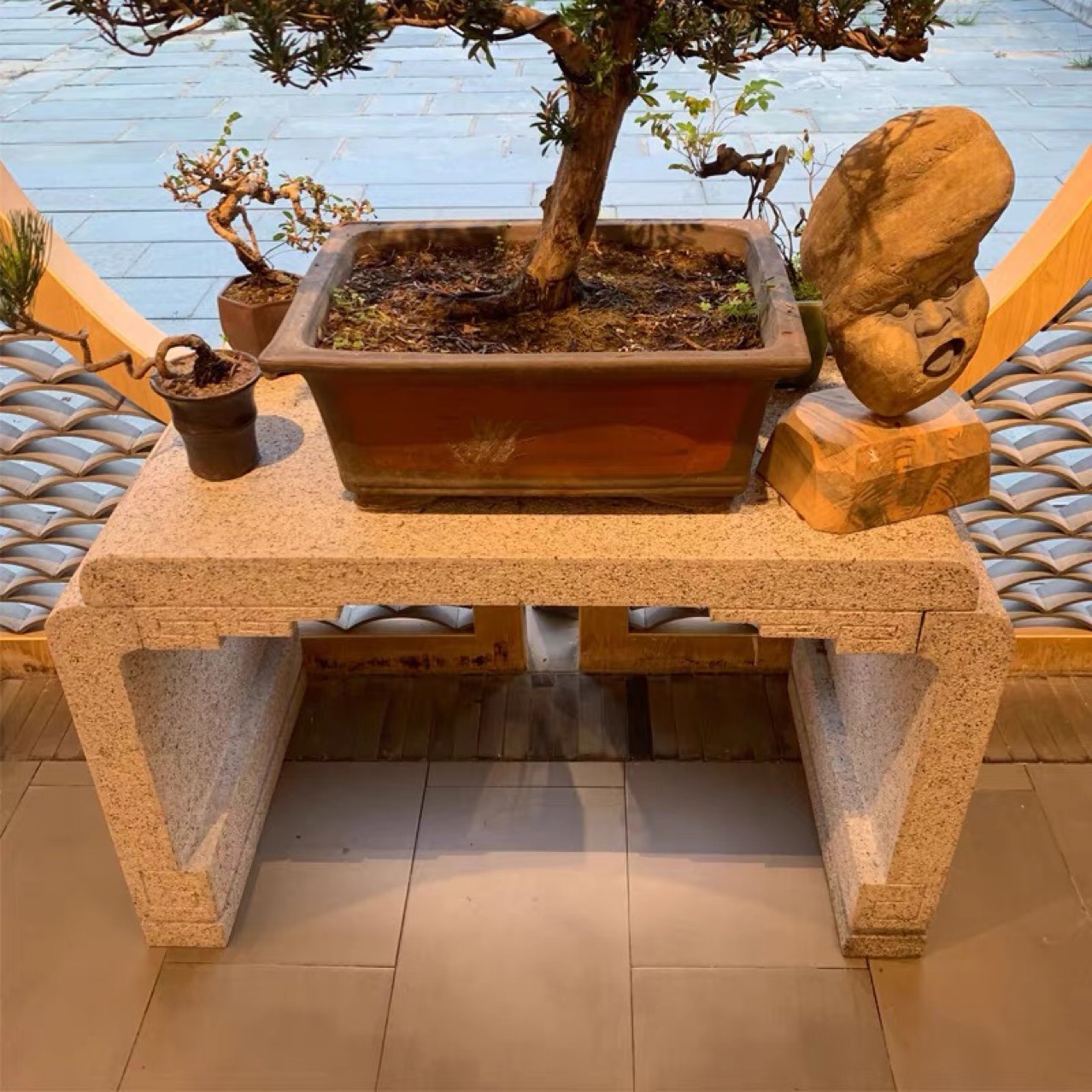 石仿古石花架别墅庭院花盆石头底座 石桌石凳庭院户外盆景座石礅