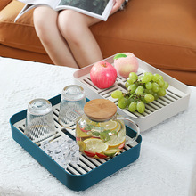 网红欧式双层水杯子杯架时尚茶盘托盘家用塑料长方形水果盘沥水盘