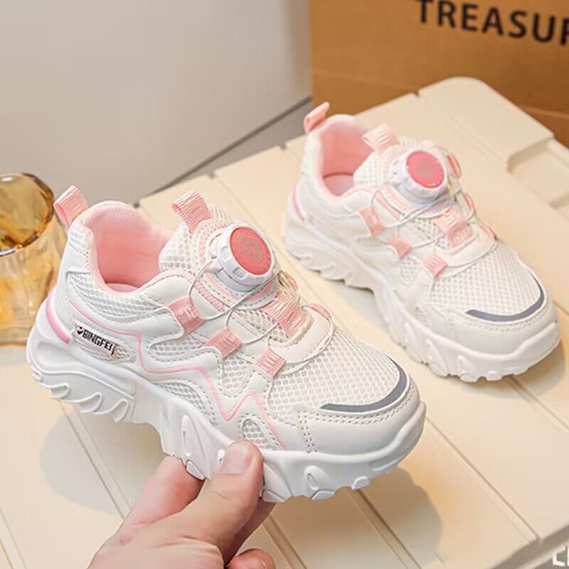 girls‘ shoes 2024 spring and autumn new ins children‘s rotating button breathable student sports shoes boys‘ daddy shoes