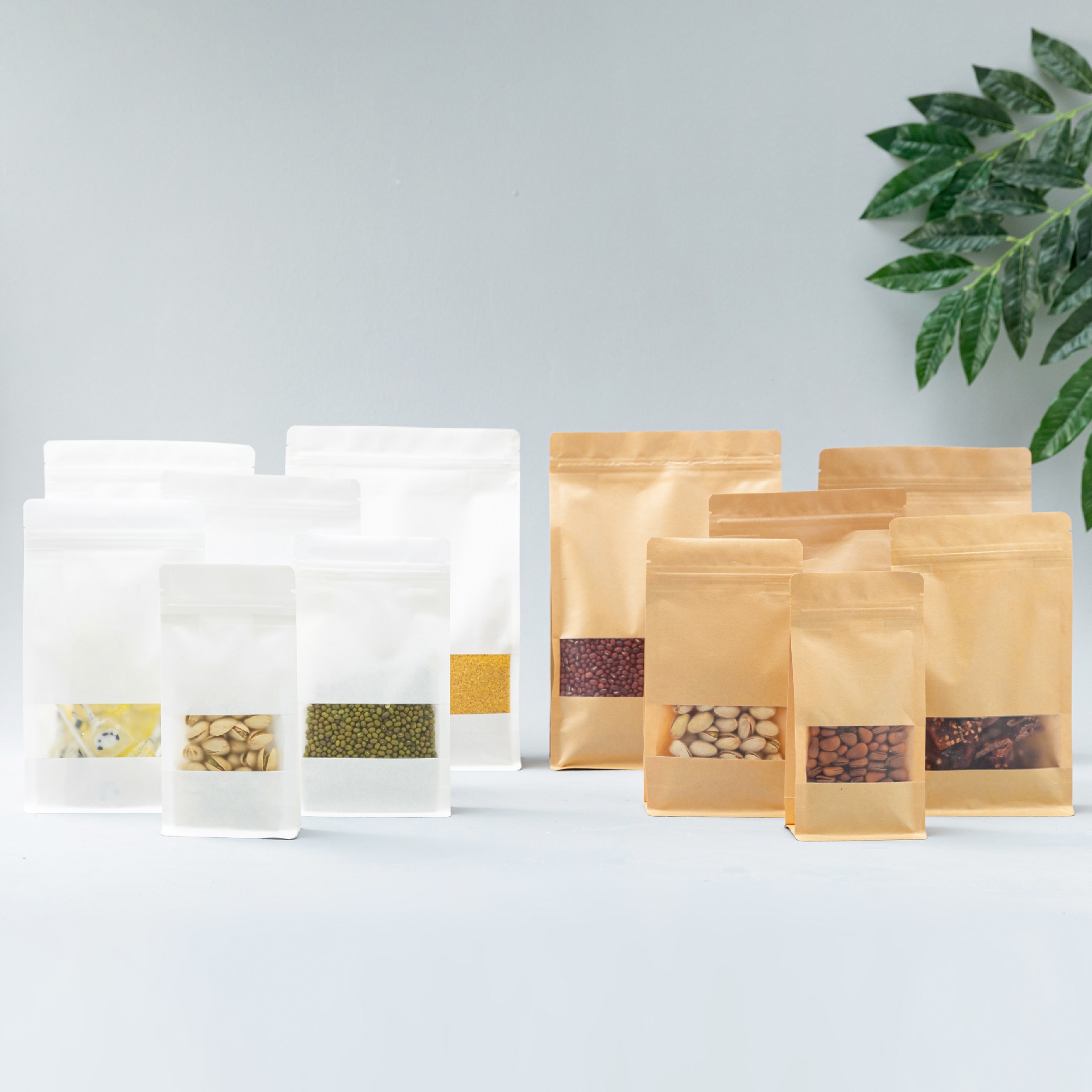 磨砂开窗八边封袋自立袋自封袋白牛皮纸袋茶叶食品袋密封袋自立袋