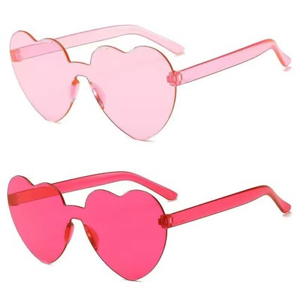 2025新款跨境潮流桃心爱心太阳镜无框男女眼镜一体炫目果冻色墨镜
