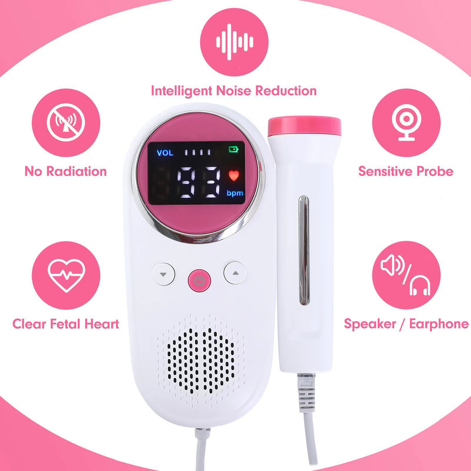 Doppler Fetus-Voice Meter Stethoscope for Pregnant Women Home Monitor Baby Heart Language Foreign Trade English Version Factory Wholesale
