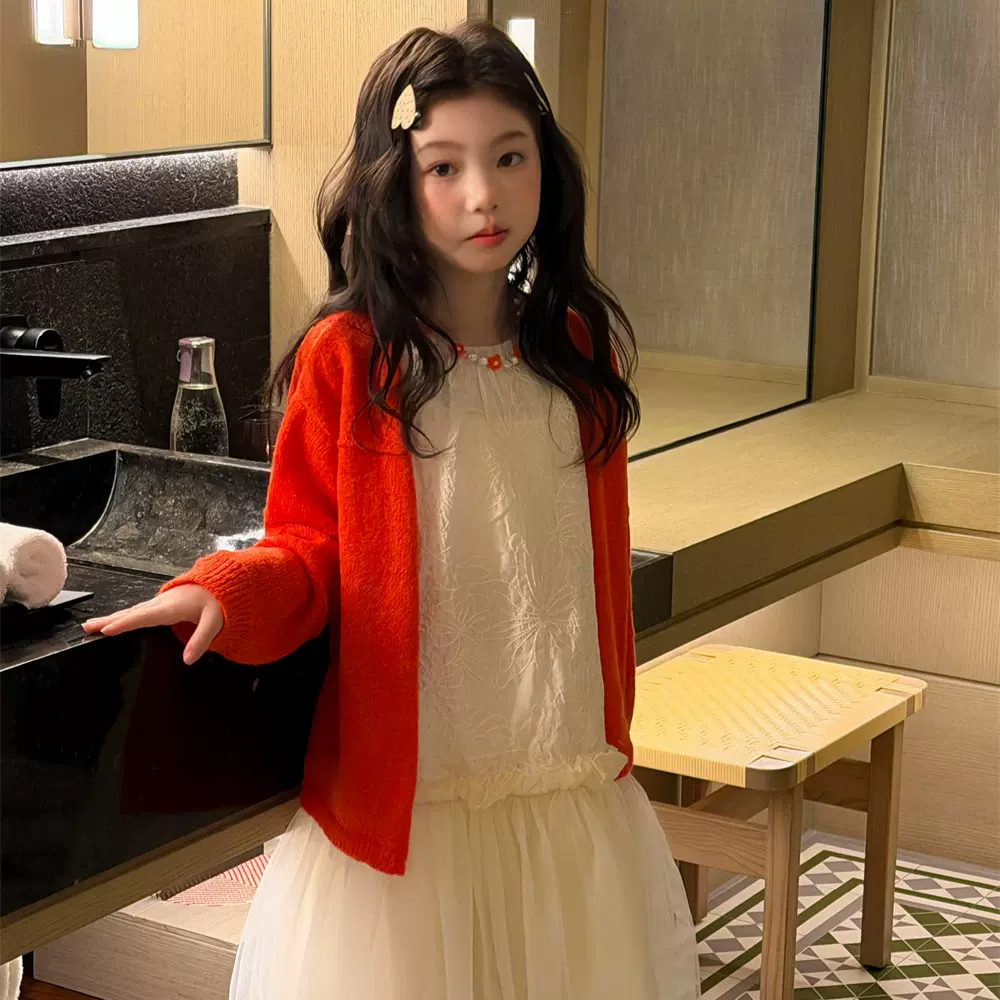 花与寻童装女童纱裙2026年春款网纱拼接宽松舒适儿童洋气公主纱裙