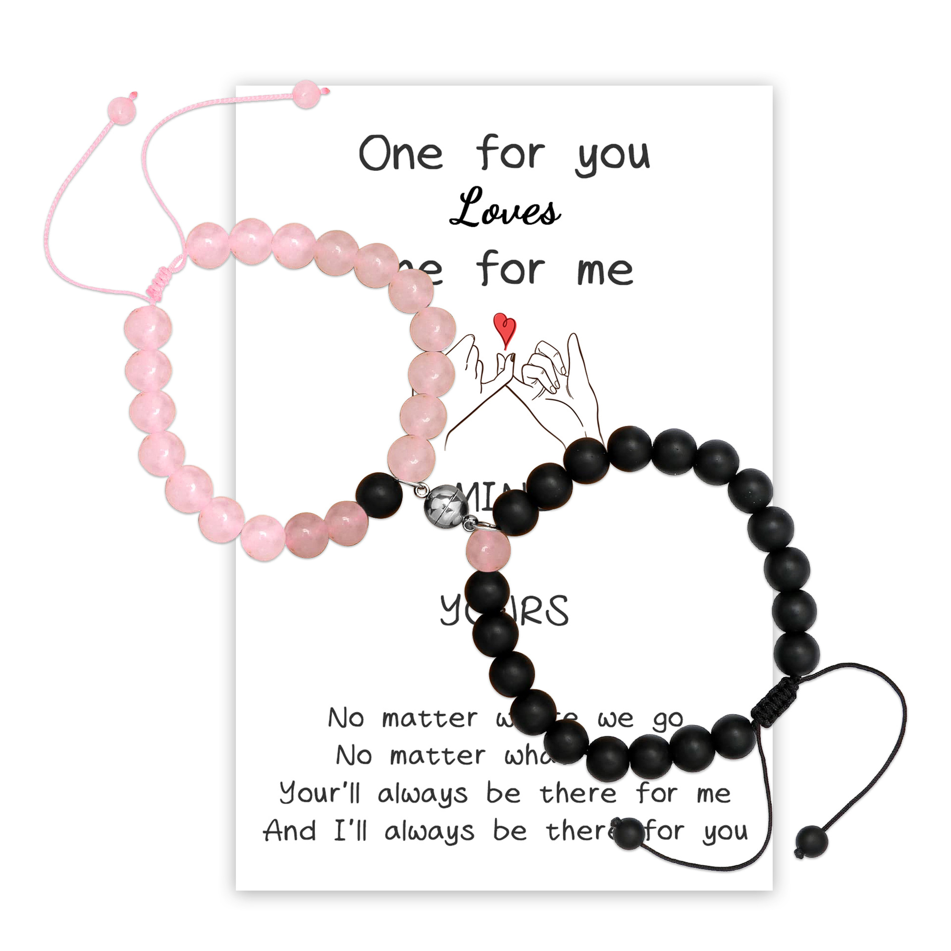 Amazon New Couple Card Bracelet Pink Crystal Volcanic Rock White-Barked Pine Love Magnet Pink Crystal Couple Bracelet