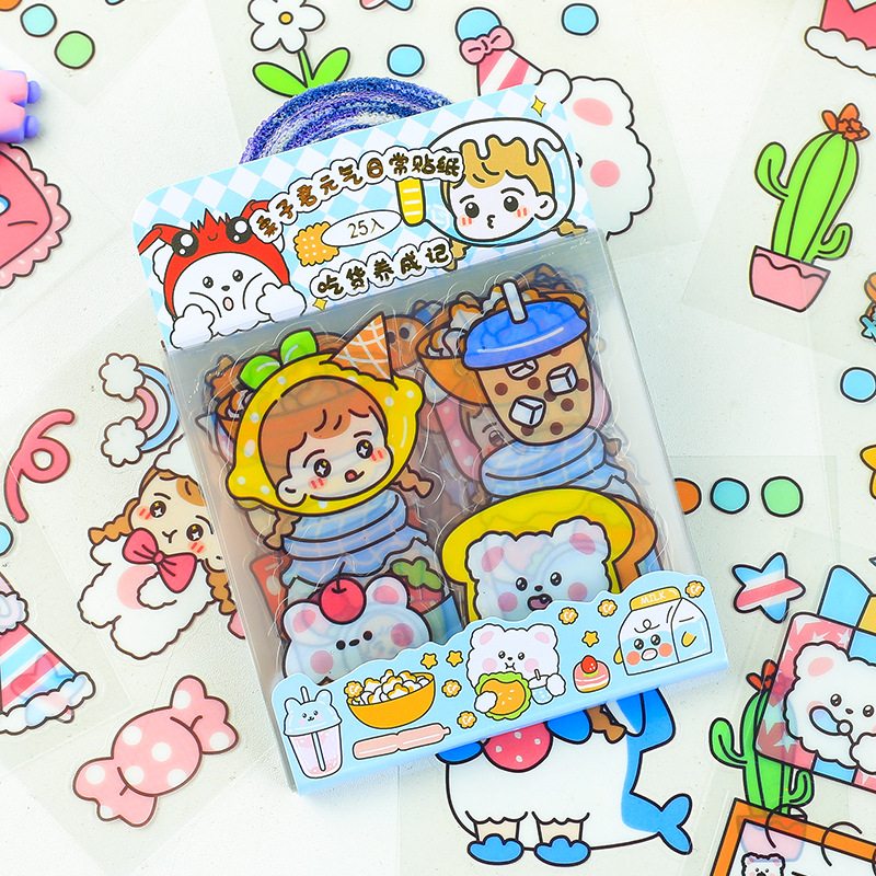 97894栗子君元气日常25入贴纸烫金卡通可爱女孩pet贴水杯手帐贴画