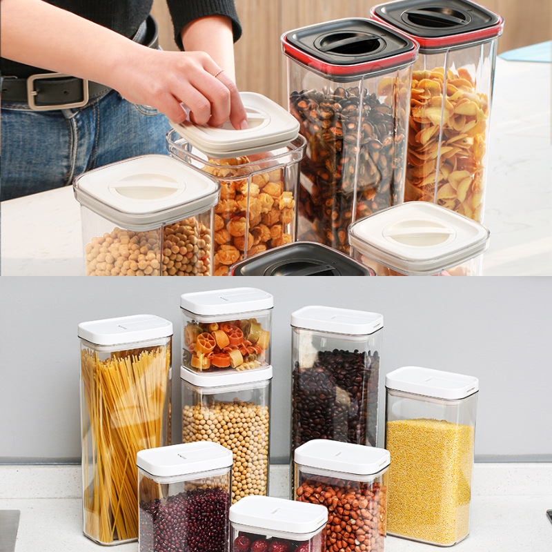 Kitchen Storage Sealed Canned Grains Storage Box Transparent Plastic Dry Food Snack Crisper Household