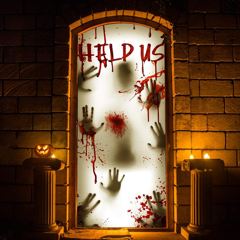 万圣节门套塑料门海报封面鬼节恐怖装饰门贴30*72&quot