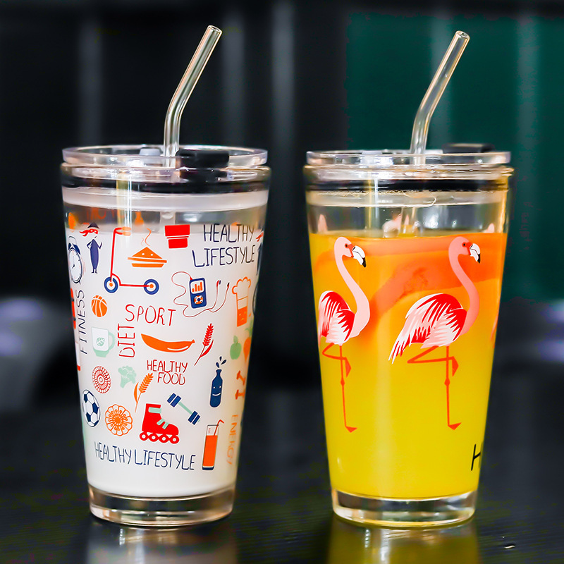 breakfast straw glass good-looking internet celebrity children water cup transparent with scale printing promotion milk cup wholesale