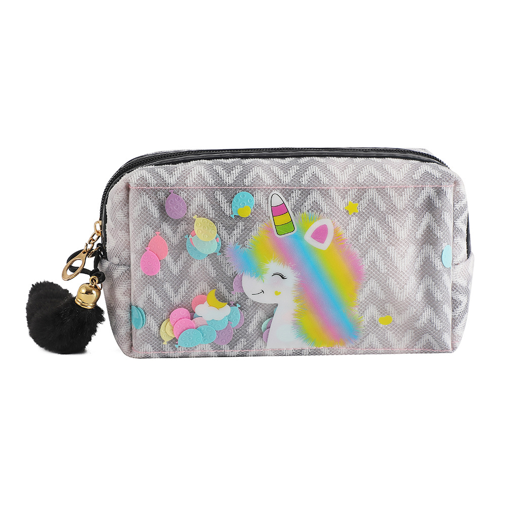 2024 New Unicorn Cartoon Sequins Pencil Case Student Hand Carrying Cosmetic Bag Children Large Capacity Stationery Buggy Bag