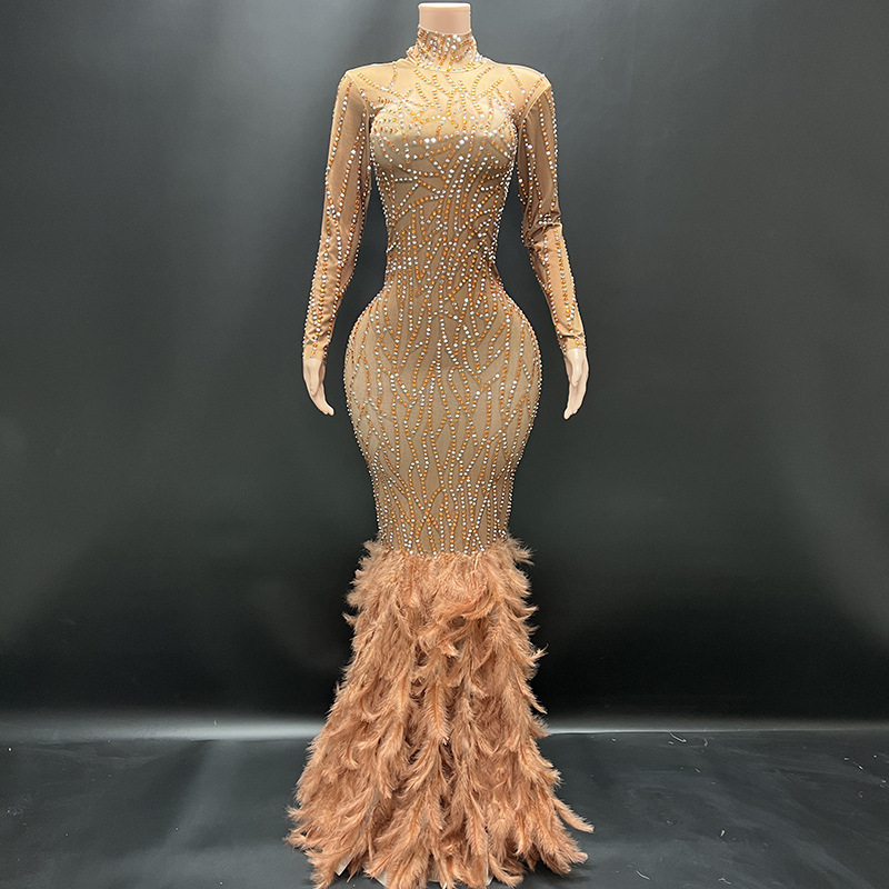 橘钻复古连衣裙晚会宴会性感小礼服新款派对女神晚礼服活动演出服