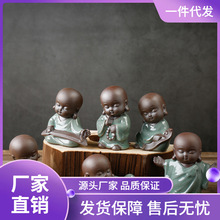WI25琴棋书画沙弥小和尚摆件陶瓷禅意紫砂茶宠装饰品茶玩人物鱼缸