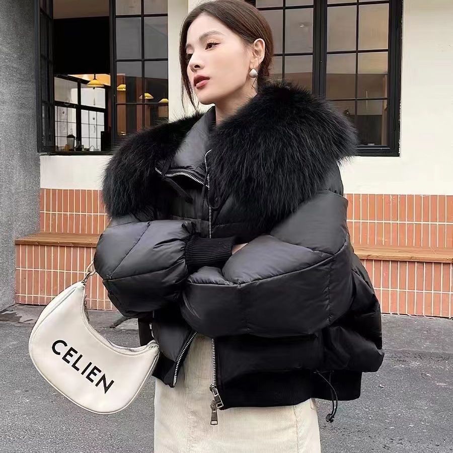 大毛领短款羽绒服2023新款韩版狐狸毛冬季时髦小个子白鸭绒外套潮