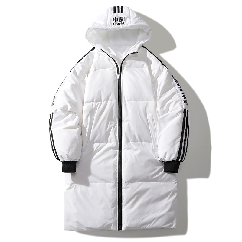 Men's Winter down Jacket Mid-Length Couple Warm Hooded Jacket Youth Fashion Trends Men's White Duck down