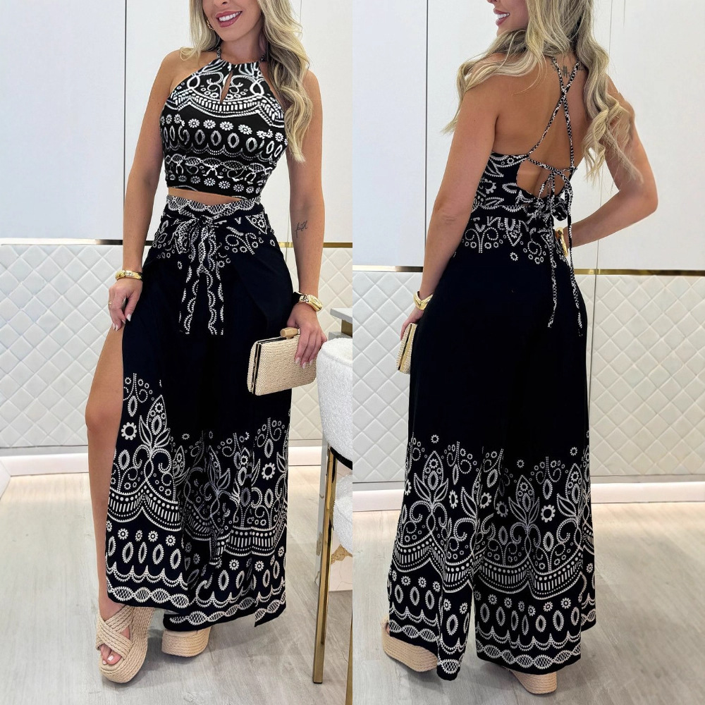 厂家直销2025新款现货定位印花背心裤子套装