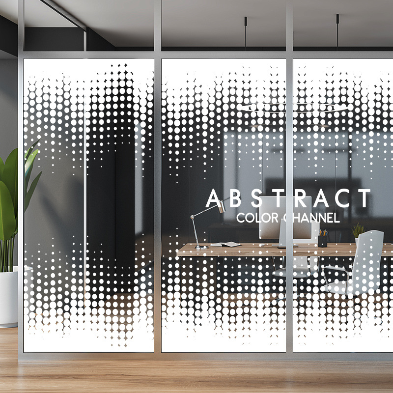 公司办公室透光不透明玻璃贴纸白色渐变创意线条静电磨砂贴膜