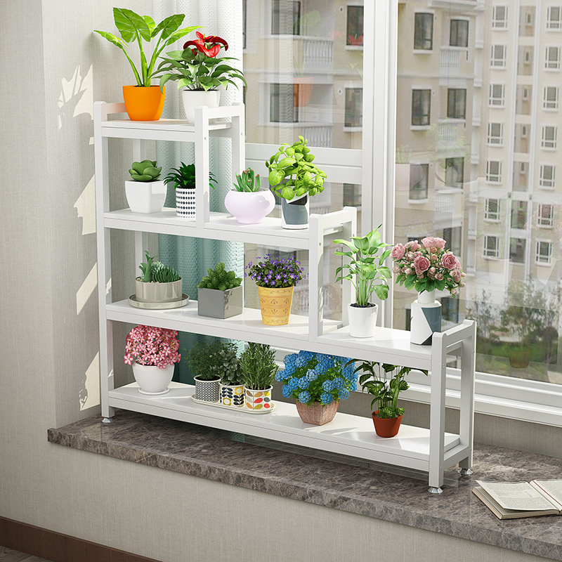 花架子多层室内特 飘窗花架置物架铁艺pvc阳台落地窗台多肉花架