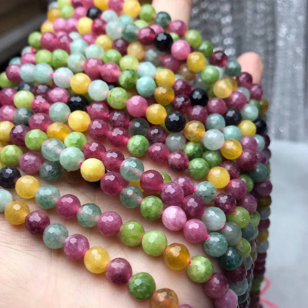 天然糖果色碧玺多宝碧玺128面足球面半成品七彩糖果色圆珠-阿里巴巴