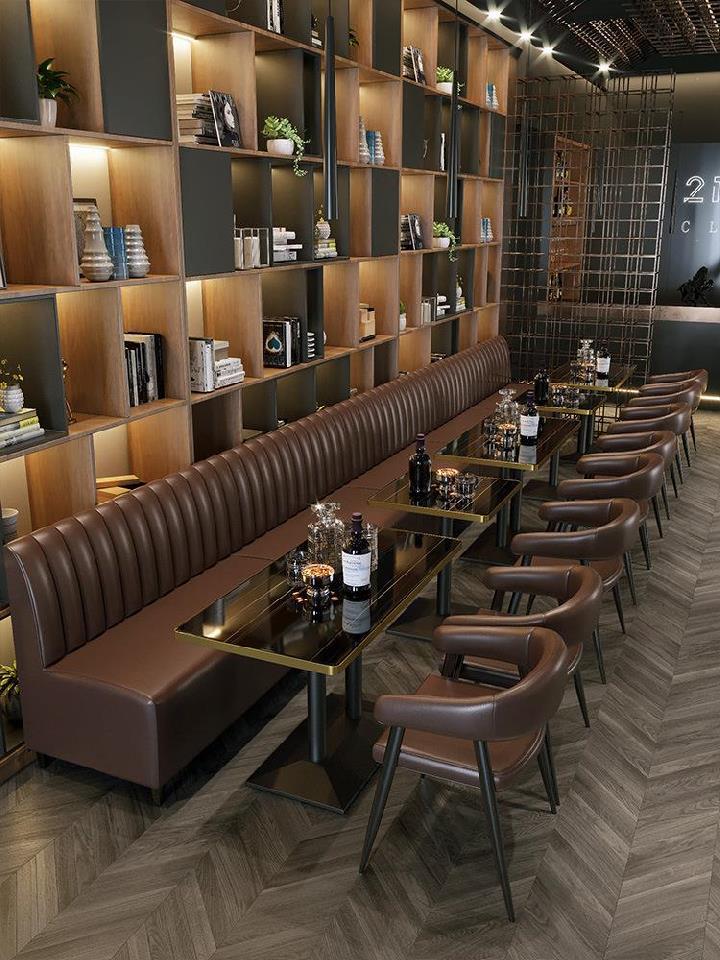 清吧咖啡西餐厅奶茶甜品饭店卡座沙发桌椅储物餐椅子双人卡位软包