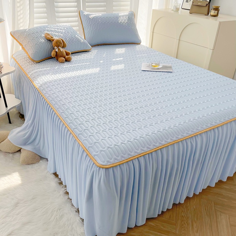 Summer Latex Ice Silk Three-Piece Set of Summer Sleeping Mat Simple Style Bed Skirt Bed Single Air Conditioning Mattress Mat Washable