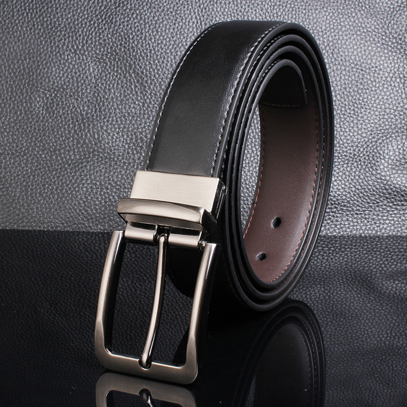 Factory Wholesale Men's Leather Belt Cowhide Rotating Pin Buckle Casual Men's Belt Men's Classic Double-Sided Pant Belt