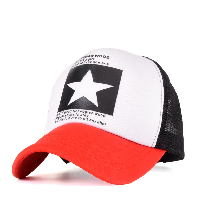 New Summer Five-Pointed Star Printing Mesh Cap Men's European Hip Hop Trucker Hat Women's Sunshade Net-Eye Peaked Cap Baseball Cap