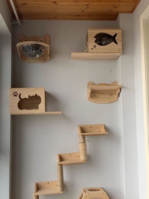 猫奴挂墙猫爬架墙壁式实木猫墙壁跳台猫墙猫窝壁挂式墙上不占地柱