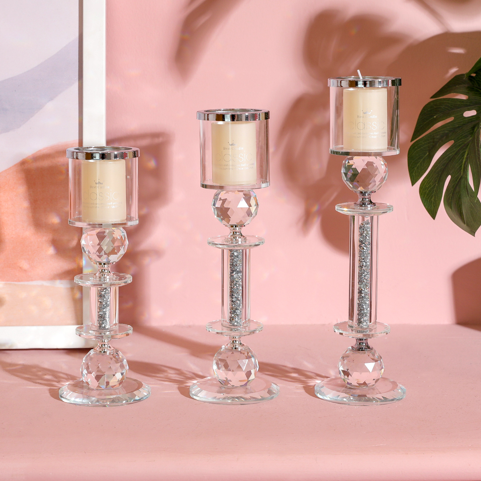 Factory Direct Crystal Candle Holder Cross-Border Amazon Candlelight Dinner Props Decoration Glass Candlestick