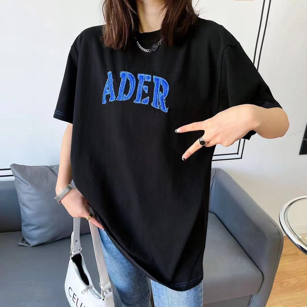 韩国潮牌~ader春夏新款牛仔刺绣字母宽松版男女短袖t恤-阿里巴巴