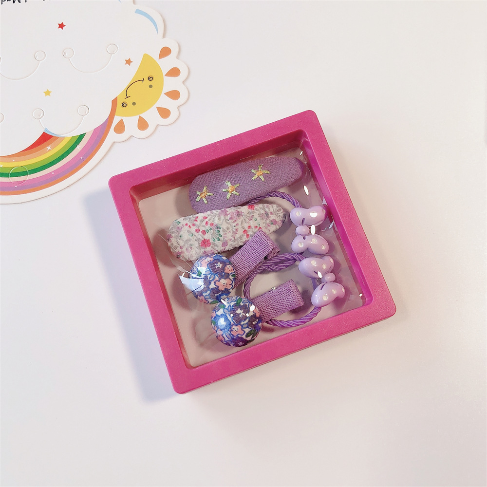 3 Pairs 6 PCs Boxed Children Barrettes ~ Korean New Sweet Hair Rope Barrettes Cute Simple Girl Hair Accessories