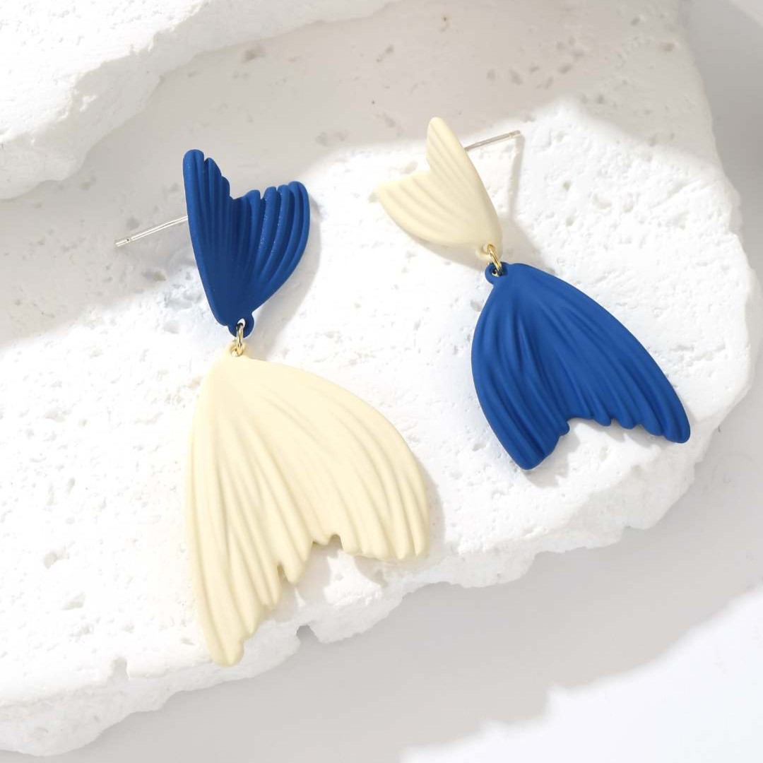 Asymmetric Fishtail Earrings Contrast Earrings Elegant Blue Fashion Simple and Light Luxury Wholesale Unique Design New