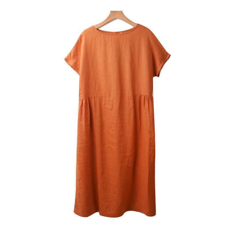 Simple Art-Style Loose Slimming Cotton Dress Women's Summer 2023 New Large Size Plump Girls Mid-Length Dress