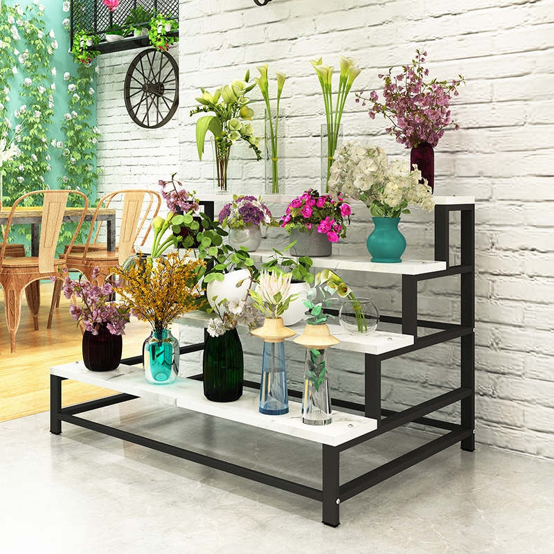 架阳台鲜花花店花束陈列梯形中岛商用鲜花商场多层架子花瓶展示架