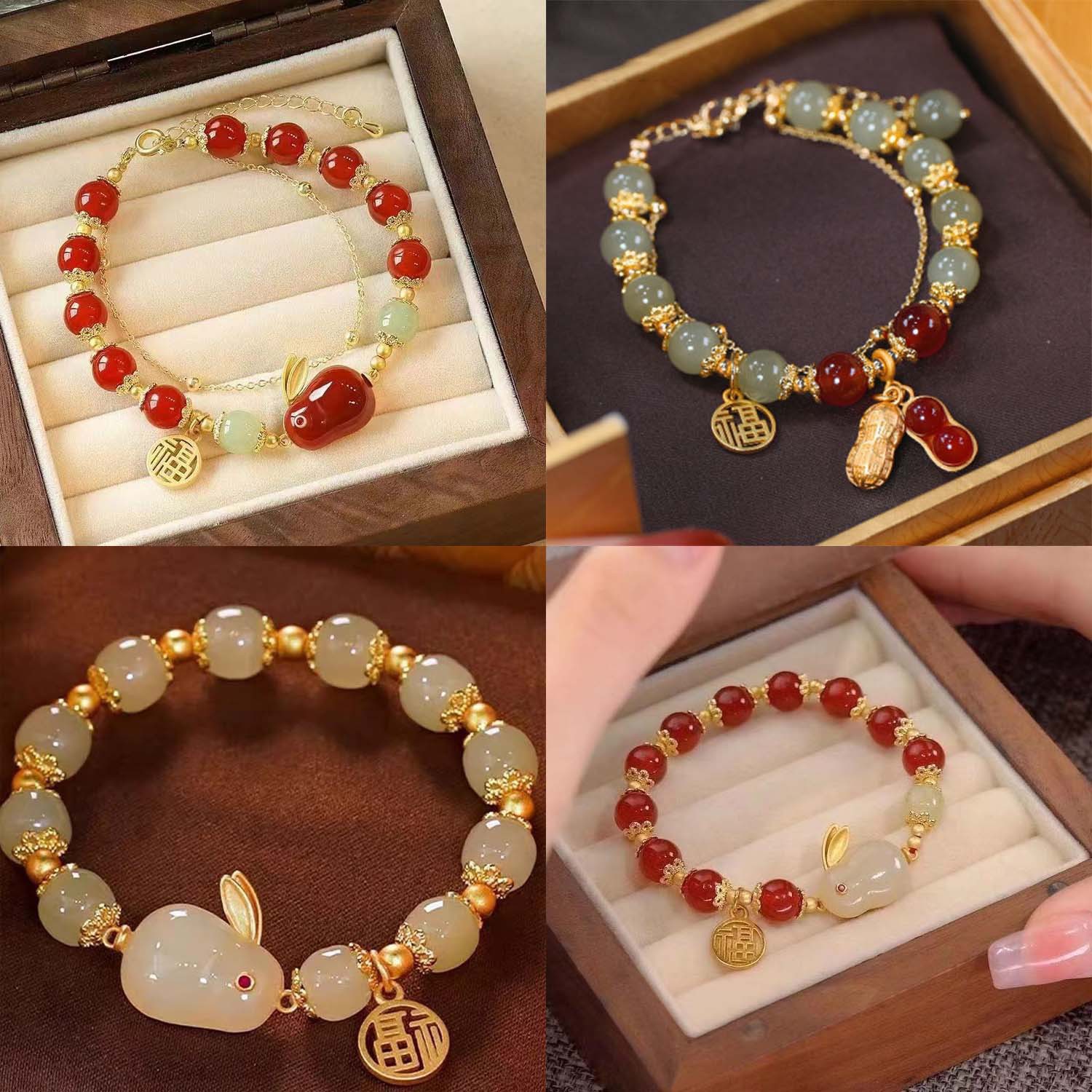 Hetian Jade Rabbit Blessing Card Bracelet Women's INS Special-Interest Design Good-looking Students Bracelet Girlfriends Antique Gift