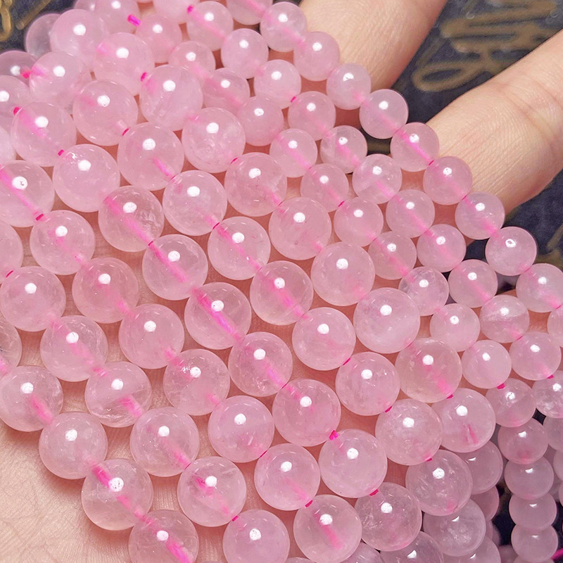 Natural Hibiscus Pink Crystal Scattered Beads Diy Ornament Accessories 7a Semi-Finished Products Wholesale Pink Crystal round Beads a String of Beads