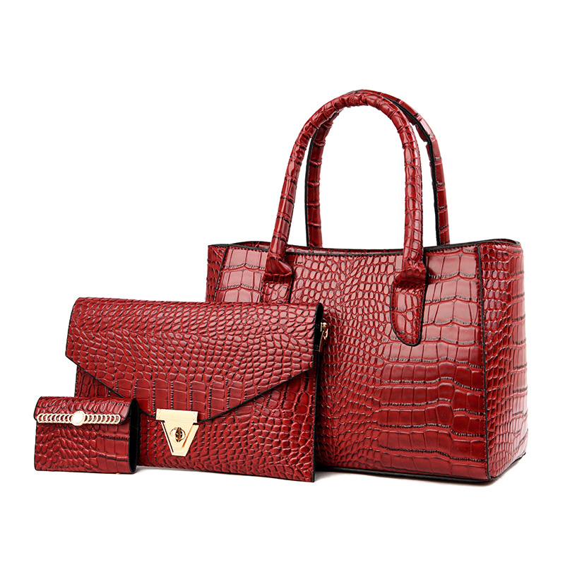 2021 European and American New Women's Bag Fashion Crocodile Pattern Embossed Three-Piece Women's Bag Son Mother Tote Shoulder Messenger Bag