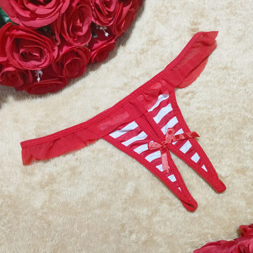 1件代发火辣诱惑性感女士网纱条纹低腰开裆内裤丁字裤st7111