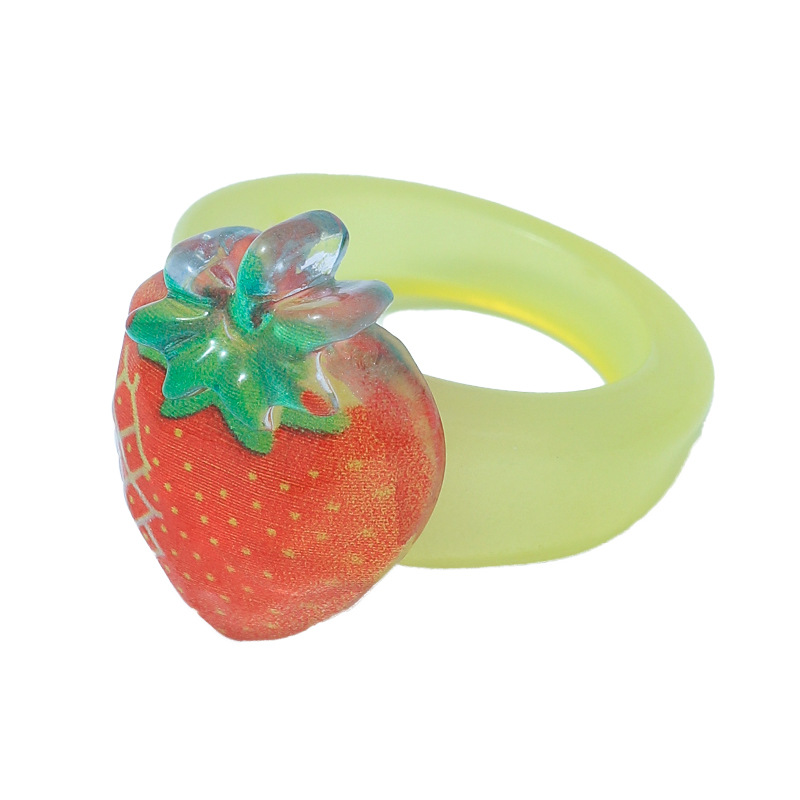 Fresh and Stylish Fruit Resin Ring Female Ins Creative Niche Design Non-Fading Three-Dimensional Cherry Ring