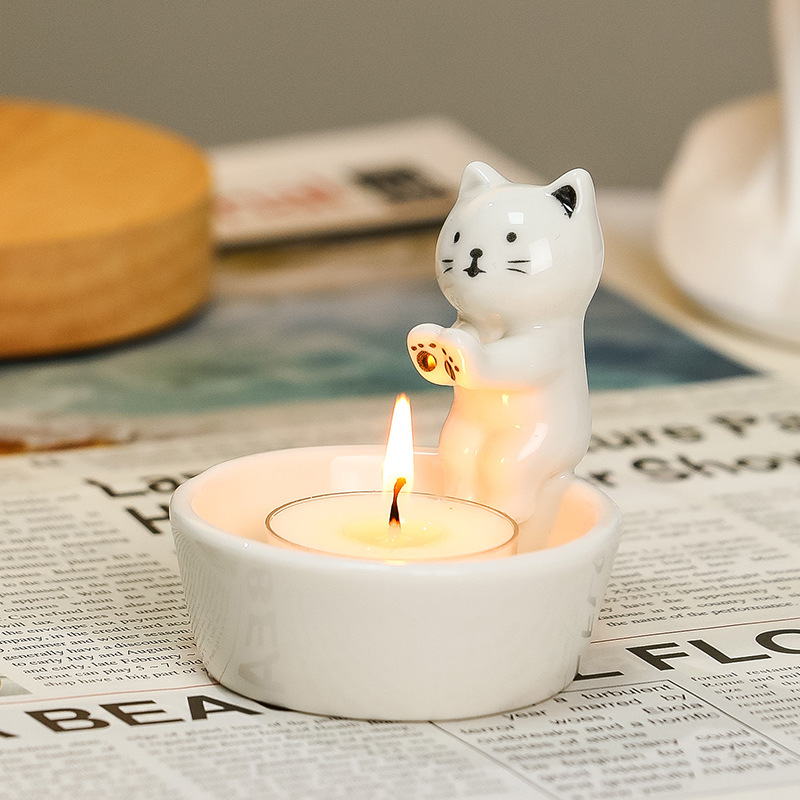 新款香薰蜡烛台烤手小猫小熊女神生日礼物家用耐高温陶瓷摆件