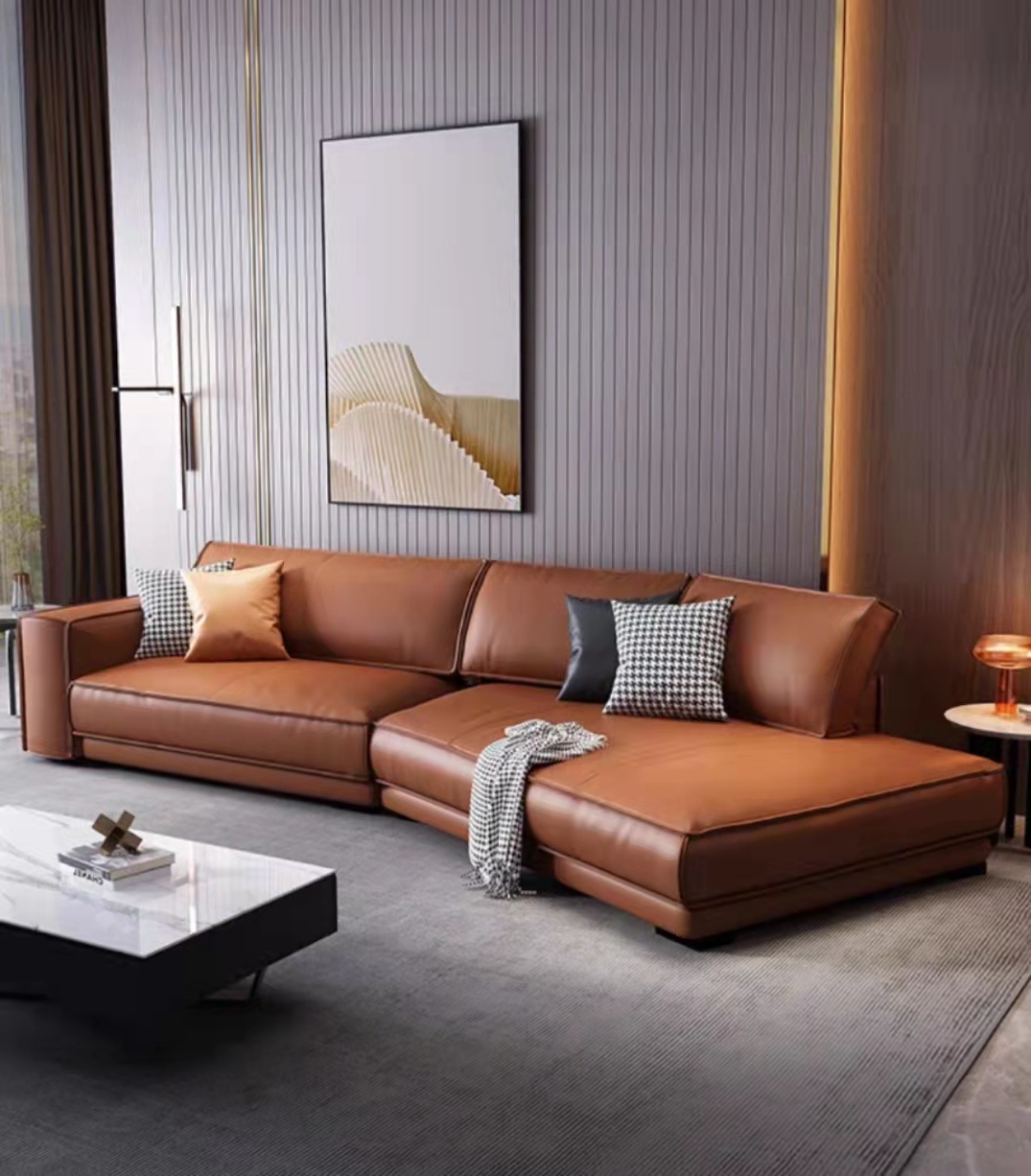 意大利baxter沙发客厅大户型意式轻奢极简异形转角弧形真皮沙发
