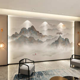 现代3D新中式山水画壁布电视背景墙布影视墙壁画客厅壁纸沙发墙纸