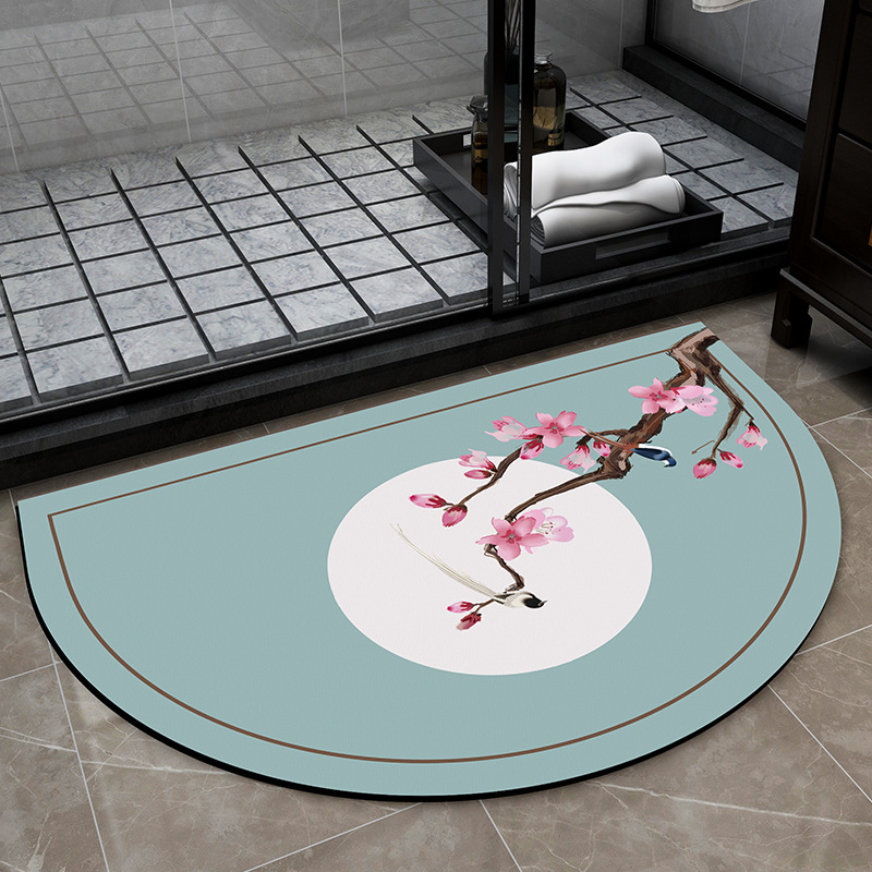 Wholesale Semicircle Bathroom Door Absorbent Carpet Floor Mat Household Bathroom Entrance Mat Quick-Drying Non-Slip Mat