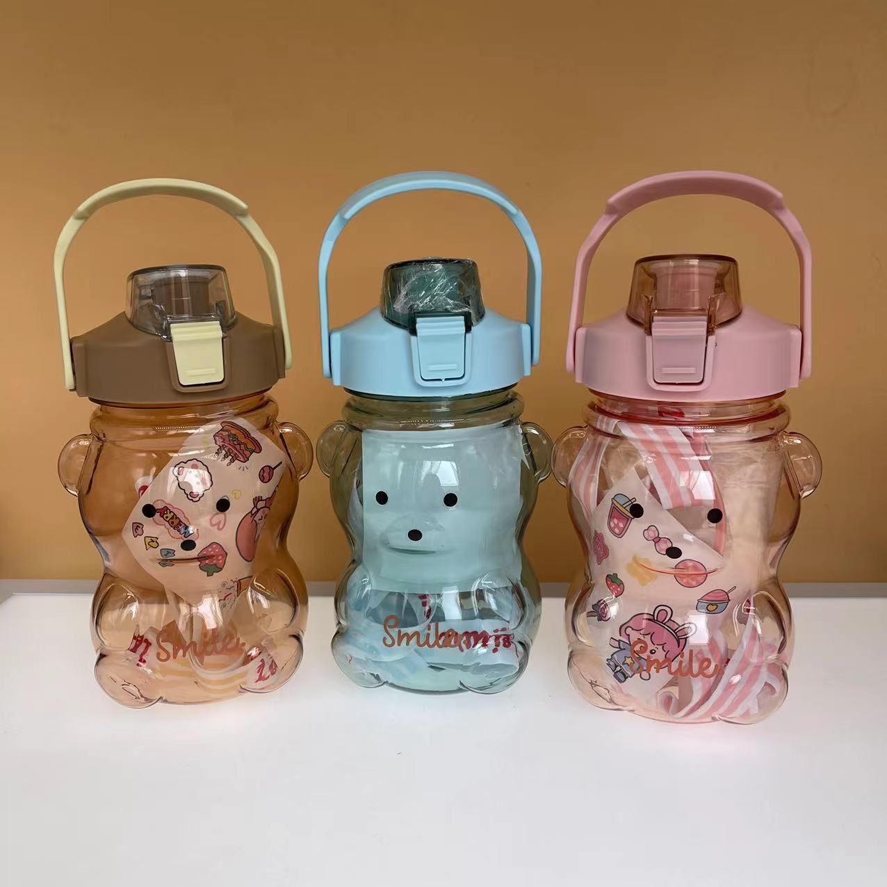 New PC Plastic Big Belly Cup Internet Celebrity Portable Large Capacity Cup with Straw Children Student Children Cute Bear Kettle